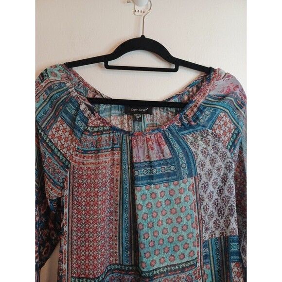 Karen Kane Blouse Size S Floral Patchwork Print Flowy Boho Lightweight Top - Picture 5 of 10